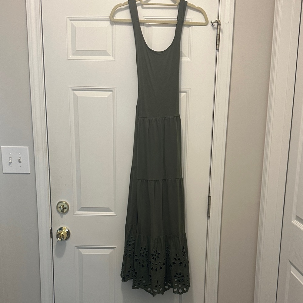 J. Crew Army Green Sleeveless Crisscross Back Maxi Dress